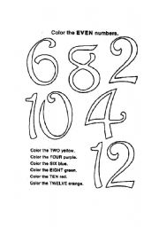 English worksheet: Color The Numbers