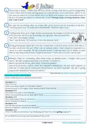 English Worksheet: 5 jokes - reading comprehension, writing & test