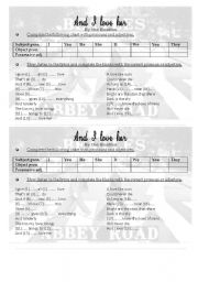 English Worksheet: and I love her by the beatles