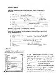 English Worksheet: simple present vs continuous tense