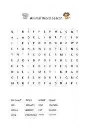 English Worksheet: Animal Word Search