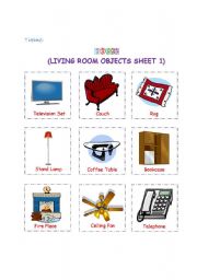 English Worksheet: Living room objects 1