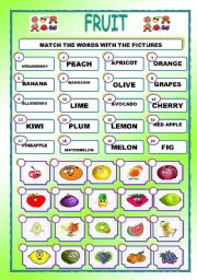 English Worksheet: CARTOONS/FRUIT/MATCHING