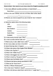 English Worksheet: A little quiz about English