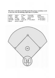 English worksheet: Baseball Diamond Vocabulary