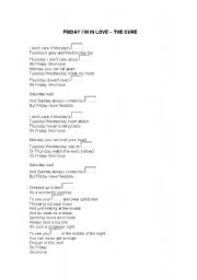 English Worksheet: FRIDAY IM IN LOVE  THE CURE