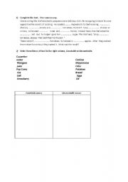English Worksheet: Countables and uncountables 