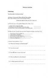 English worksheet: WEEKEND ACTIVITIES (2)- LISTENING