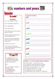 English Worksheet: large numbers / years