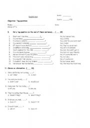 English worksheet: Tag questions test