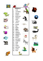  26 ANIMALS - matching activity