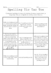 English Worksheet: Spelling Tic Tac Toe