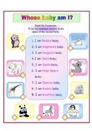 English Worksheet: Whose Baby Am I?