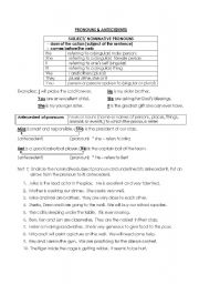 English worksheet: Subject Pronouns & Antecedents