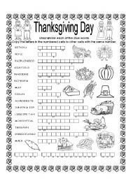 English Worksheet: DOUBLE PUZZLE (THANKSGIVING)