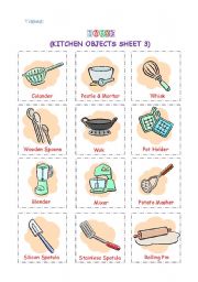 English Worksheet: Kitchen Objects 3
