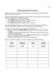 English Worksheet: Changing Word Functions (Int - Adv)