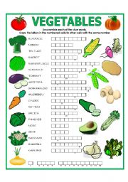 English Worksheet: double puzzle (vegetables) + key