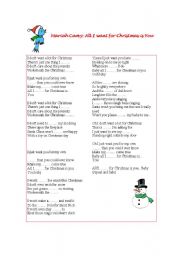 English worksheet: Listening exercise (Mariah Carey: All I want for Christmas is You) followed by funny sayings about Christmas