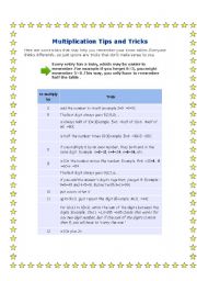 English Worksheet: multiplication tips