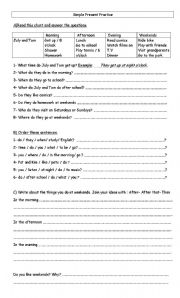 English Worksheet: Simple Present Practice- Routines