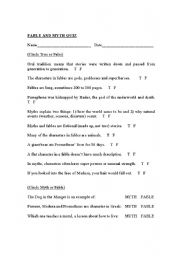 English worksheet: Fable and Myth Quiz