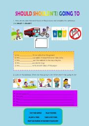 English worksheet: SHOULD-SHOULDNT/GOING TO activity for elementary students