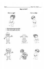 English worksheet: Boys and girls