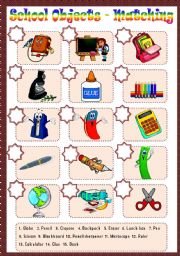 English Worksheet: SCHOOL OBJECTS - MATCHING