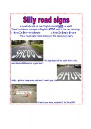 English Worksheet: Silly Road Signs