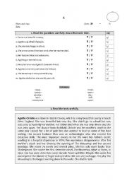 Reading comprehension test A, B, C (true/false)