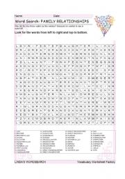 English Worksheet: WORDSEARCH: FAMILY RELATIONSHIPS