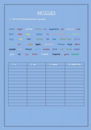 English worksheet: articles 