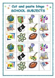 CUT AND PASTE SCHOOL SUBJECT BINGO