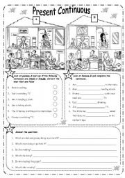 English Worksheet: PRESENT CONTINUOUS - B&W