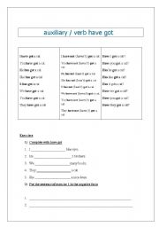 English worksheet: auxiliary /verb have got