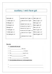 English Worksheet: auxiliary /verb have got