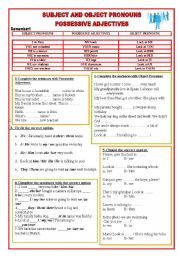 English Worksheet: Subject and Object Pronouns- Possessive Adjectives / Keys