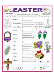 English Worksheet: DOUBLE PUZZLE (EASTER) + KEY