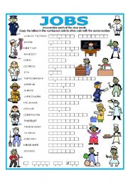 English Worksheet: DOUBLE PUZZLE (JOBS) + KEY