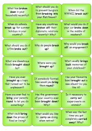 Phrasal Verbs - question cards - ESL worksheet by Petpet