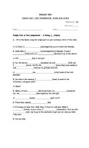 English Worksheet: simple past, past progressive and when and while