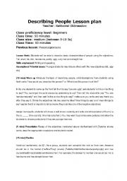 Describing people lesson plan and worksheet