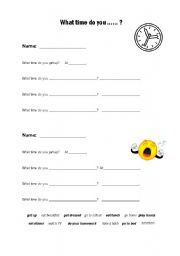 English worksheet: What time do you ....?  