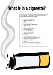 English Worksheet: what is in a cigarette?