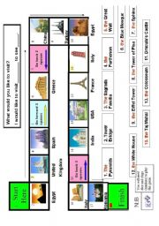 English Worksheet: Board Game-Countries and Monuments