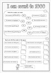 English Worksheet: Numbers from 100 to 999