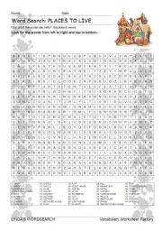 English Worksheet: WORDSEARCH: PLACES TO LIVE