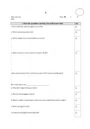 English Worksheet: Reading Comprehension test A., B, C