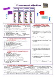 English Worksheet: pronouns and adjectives : subjects, objects, possessive